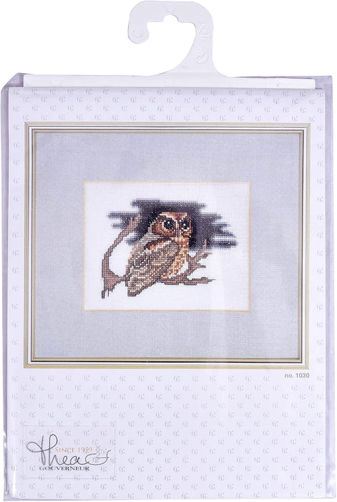 Thea Gouverneur - Counted Cross Stitch Kit - Owl - Aida - 16 count - Embroidery Kit for Adults - DMC Embroidery Threads and other Cross Stitch Sup...