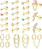 LOYALLOOK 28Pcs 14K Gold Plated Cartilage Stud Earrings and Hoops Set Stainless Steel Conch Helix Tragus Flatback Stud Earrings Dangle Chain Huggi...