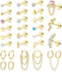 LOYALLOOK 28Pcs 14K Gold Plated Cartilage Stud Earrings and Hoops Set Stainless Steel Conch Helix Tragus Flatback Stud Earrings Dangle Chain Huggi...