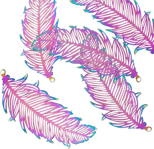 PH PandaHall 5pcs Feather Charms 201 Stainless Steel Filigree Pendants Metal Embellishments Women Fashion Pendants for Bracelet Necklace Earring J...