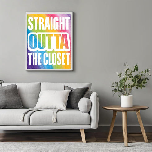 Posterizer 1 pcs-straight outa closet-fun rainbow colorful poster-Gay & LGBTQ Art-Typography Art-Gift for LGBTQ, Queer, Gay, Bi, Lesbian- UNFRAMED...