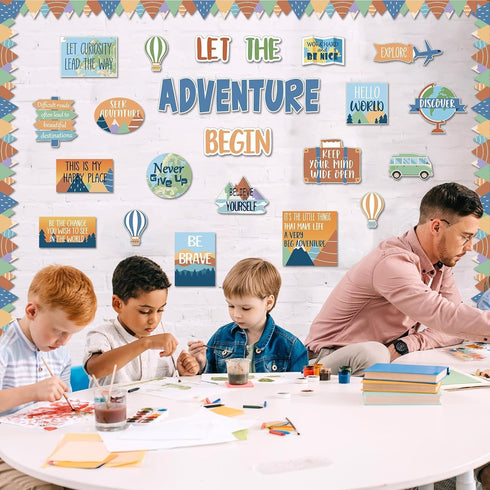 Let The Adventure Begin Motivational Bulletin Board Set for Classroom Decoration Let's Explore Themed Bulletin Cutouts Travel Map Poster Set for T...