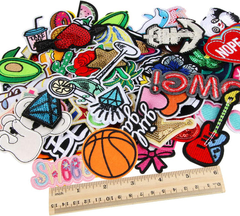 60pcs Random Assorted Styles Embroidered Iron on Patches, DIY Sew Applique Repair Patch Iron on/Sew on Patches for Backpacks,Pants,Clothes,Jeans,J...