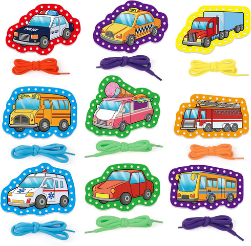 Aizweb Vehicle Lacing Cards,Sewing Cards for Toddlers, Fine Motor Skill Toys,Threading Cards for Preschoolers,Art and Craft for Kids Educational K...