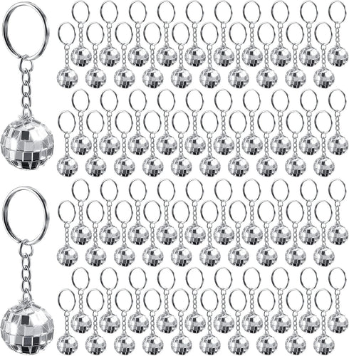 Henoyso 48 Pcs Mirror Disco Ball Keychain Mini 70s Disco Keychain Bulk Small Silver Disco Ball Decoration for 1970s Party Favors Decorations Mardi...