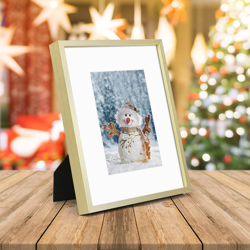 Golden State Art, Gold 8x10 Aluminum Frame for 8 x 10 Picture or 5x7 Photo with Mat - Shatter - Resistant Glass - Wall or Tabletop Display - 1 Pac...