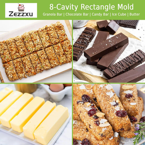 8 Cavity Granola Bar Molds, 2 Pack Rectangle Silicone Chocolate Candy Bar Molds for Baking Cereal Energy Bar, Protein Bar, Brownie, Cheesecake...