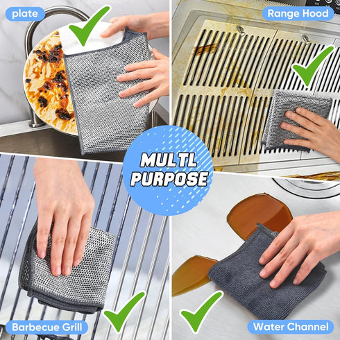 10 Pcs New Upgrade2-Layer NonScratch Wire Dishcloth,Wire Dishwashing Rag, Non-Scratch Wire DishwashingRagsfor Wet and Dry, Kitchen Cleaning Dish R...