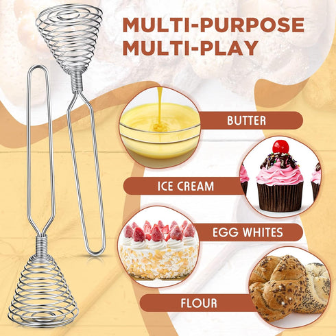 4 Pieces Stainless Steel Spring Whisk, 8.46 Inches Egg Whisk Hand Push Whisk Blender French Style Whisk Wire Whisk for Egg Beater Kitchen Utensil ...