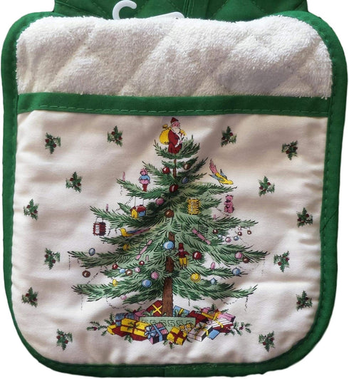 Spode Christmas Tree 2-pc Kitchen Gift Set: Oven Mitt & Square Pot Holder...