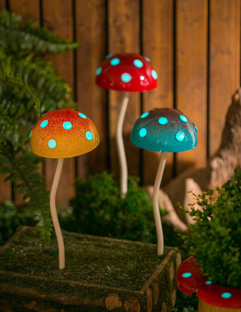 Evergreen 12.5" H Glow in The Dark Mushroom Plant Pick, Yellow Garden and Yard Decor...