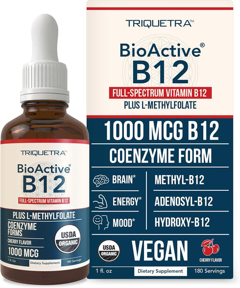 BioActive Vitamin B12 1000 mcg | Contains 3 BioActive B12 Forms Plus Methylfolate Cofactor - Methyl B12, Adenosyl B12 & Hydroxy B12 | Sublingual F...