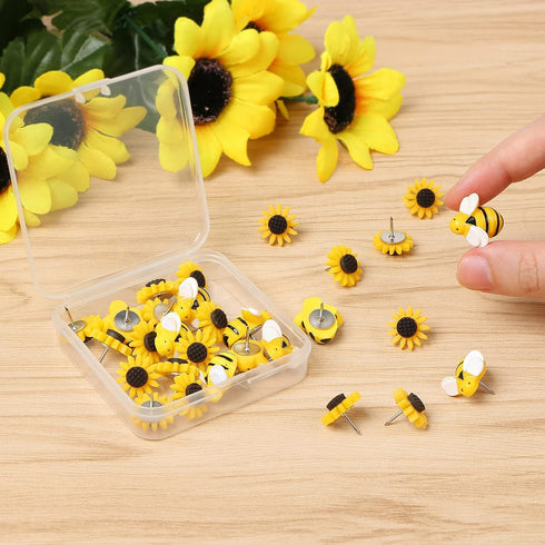 Sunflower Bee Push Pins, Thumb Tacks Decorative Push Pins Cork Board Pins for Bulletin Board Photos Wall Office Decorations Supplies...