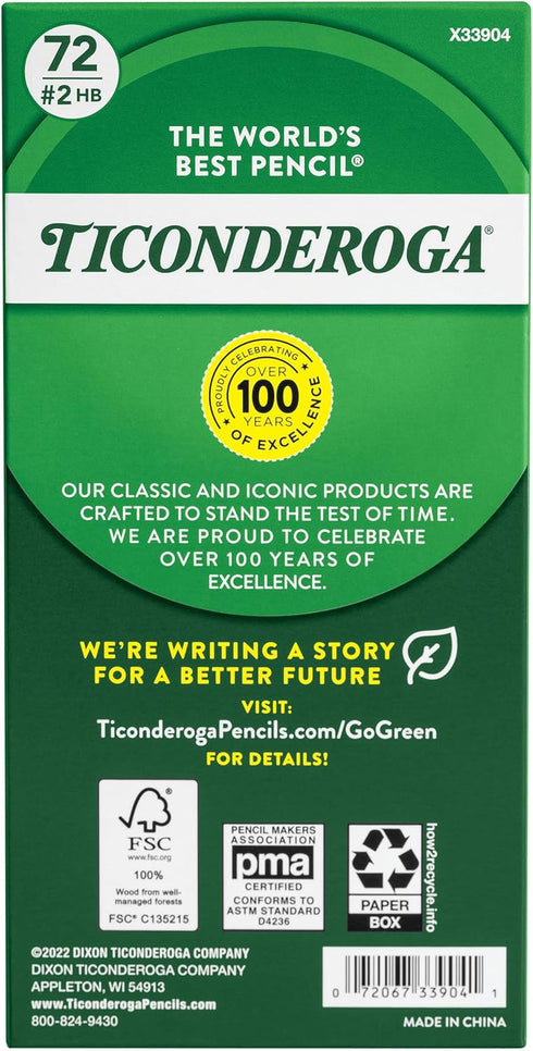 Ticonderoga Wood-Cased Pencils, Unsharpened, 2 HB Soft, Yellow, 72 Count...