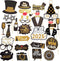 New Years Photo Booth Props and Backdrop - Champagne Bottle, Clock, Wine Glasses Cutouts for 2025 NYE Party Supplies and Decorations...