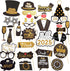 New Years Photo Booth Props and Backdrop - Champagne Bottle, Clock, Wine Glasses Cutouts for 2025 NYE Party Supplies and Decorations...