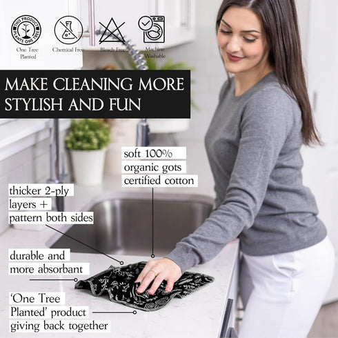 | REusable Paper Towels with Wash Bag | Charcoal Black 12 x Washable Eco Friendly Paperless Paper Towels Napkins Cloth Kitchen Washable Reusable P...