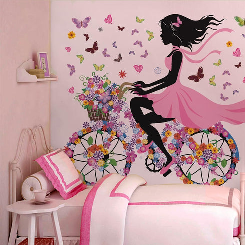 DEKOSH Girl Wall Decals for Kids Room | Wall Art Stickers with Butterflies and Flowers for Girls Bedroom Decor | Peel and Stick Girls Room Decorat...