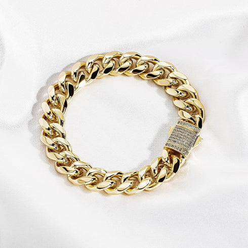 TOPGRILLZ Gold Bracelet Cuban Link Iced out 14K Gold Plated Hip Hop Miami Solid Cuban Link Bracelet for Men 10mm Diamond Clasp Gifts for Women...