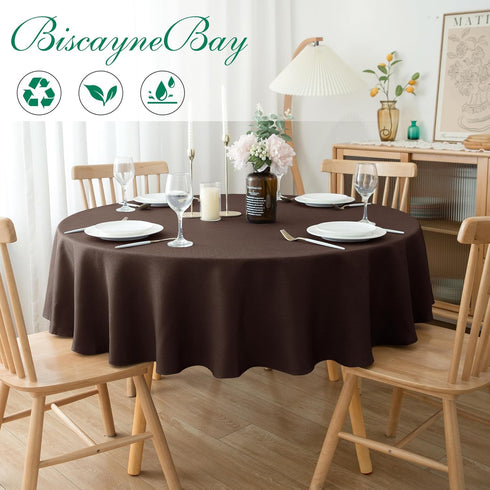Biscaynebay Textured Fabric Tablecloths Round 60", Brown Water Resistant Table Cloth Small Circle Folding Table Covers for Dining, Kitchen, Weddin...