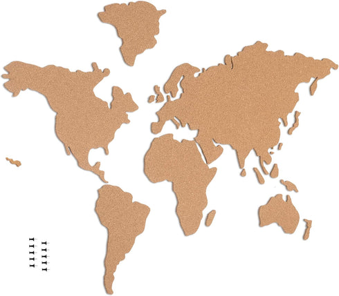Navaris Cork Board World Map - Self-Adhesive Corkboard Continents for Wall to Pin, Plan and Document Travels - Includes 18 Cork Pieces and 10 Pins...