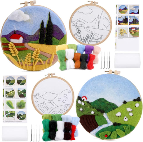 Needle Felting Kits Beginners, DIY Wool Needle Felting Starter Kit, Needle Felt Set with Picture Frame, Foam Pad, Felt Cloth and Instructions, Use...