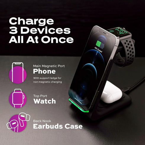 STATIK 10W Wireless Charging Station for Apple Devices, iPhone, AirPods and Apple Watch Charger Stand, 3 in 1 Charging Station Apple, Sleek Wirele...