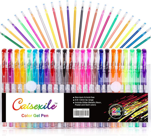 24 Coloring Glitter Gel Pens come with 24 Free Matched Refills, Artist Drawing Pens, for Adult Coloring Sketching Doodling Writing...