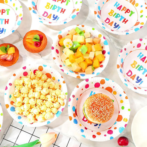 16 oz Happy Birthday Paper Bowls Birthday Polka Dots Paper Snack Bowls Happy Birthday Party Supplies Disposable Dessert Bowls Serving Salad Bowls ...