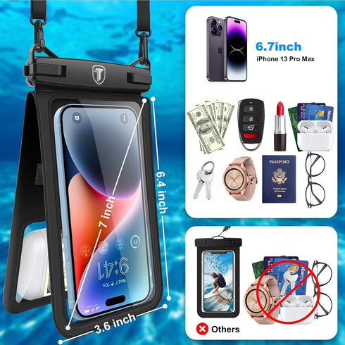 Double Space Waterproof Phone Pouch Case Compatible for Samsung Galaxy S24 S23 S22 S21 S20 S10 Note 20/10/9 up to 7", Cellphone Case Dry Bag Vacat...