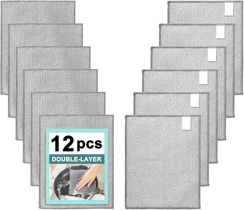 Advantez 12Pcs Multipurpose Wire Dishwashing Rags?Double-Layer Non Scratch Fiber and Wire Dishcloths for Household Kitchen Supplies,Wire Miracle C...