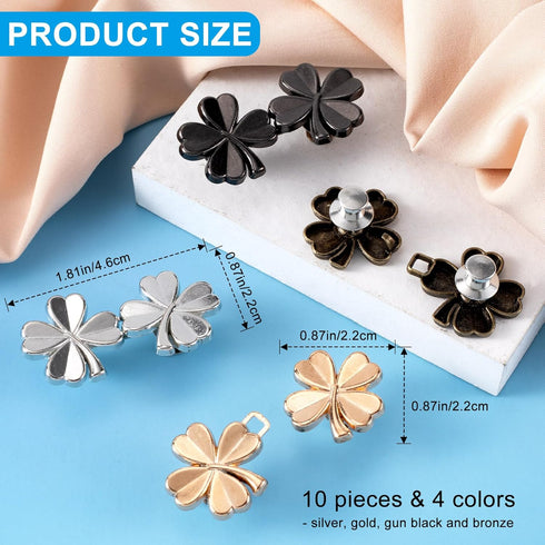 10 pcs Clover Buttons for Loose Jeans Detachable Pant Waist Tighteners Adjustable Jean Button Waist Buckle Replacement No Sewing Required Silver G...
