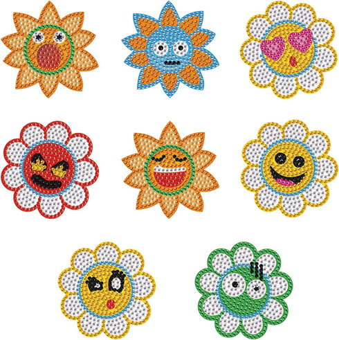 Tontut 8 Pcs Diamond Painting Magnet Fridge Stickers, Diamond Art Kits Floral Smiley Face Fridge Stickers, Diamond Art Crafts for Adult Beginners,...