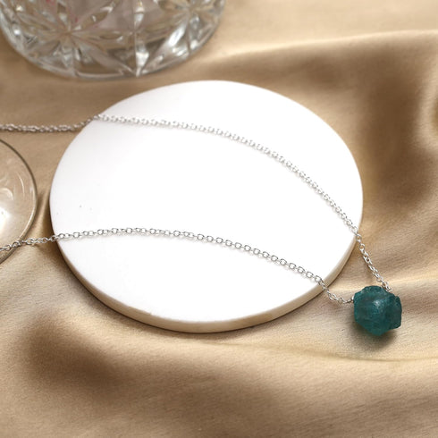 Gempires Raw Neon Apatite Pendant Necklace, Blue Apatite Crystal 10-20 mm, Raw Crystal Jewelry, 18 inches Silver Plated Adjustable Chain...