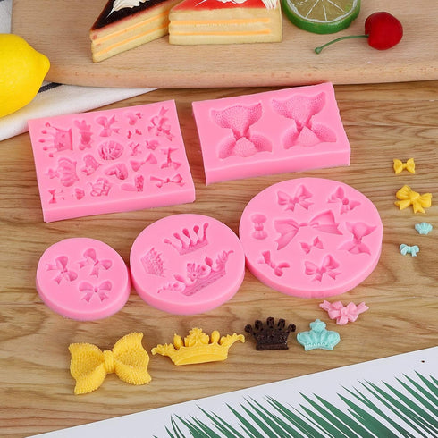 Bow Silicone Fondant Mold Crown Chocolate Candy Mold Cupcake Top Decoration, Pastry, Biscuit Decoration, Chocolate, Jewelry, DIY Craft Items, Birt...