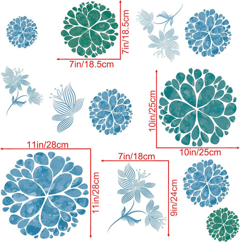 Fashion 3D DIY Creative Blue Flowers Wall Decals Flower Vines Wall Stickers Murals Removable Decor Decal for Living Room Girls Bedroom Home Wall D...