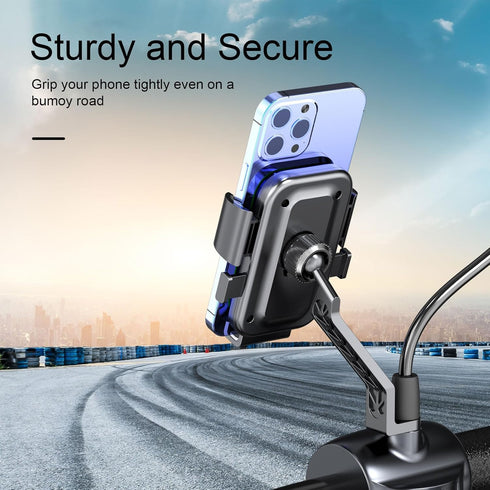Bike Phone Mount, One Hand Operation and 360° Rotatable Phone Holder for Motorcycle and ATV Scooter, Compatible with iPhone, Samsung 4" - 6.9", (R...
