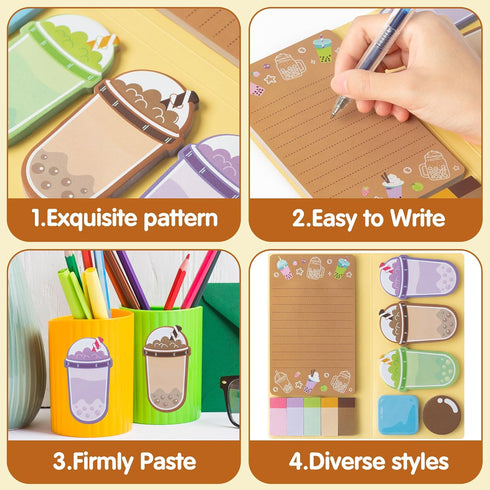 Boba Tea Sticky Notes Set, 550 Sheets Bubble Tea Sticks Self-Stick Notes Pads, Self-Adhesive Cute Boba Tea Separation Tabs Writing Colorful Memo P...