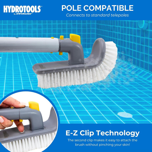 SWIMLINE HYDROTOOLS Pool Step & Corner Cleaning Brush W/ Adjustable 180 Degree Rotation Handle For Above Ground & Inground Pools Spas Hot Tubs Kit...