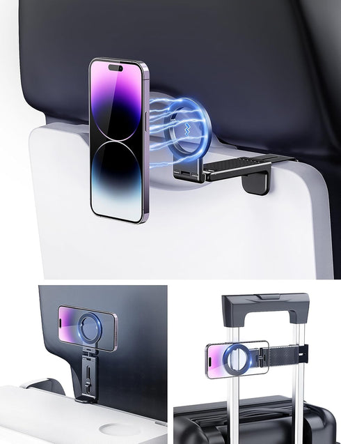 PROfezzion Airplane Travel Essentials Magnetic Phone Holder for MagSafe, iPhone 15, 14, 13, 12 & All Phones, Handsfree Phone Mount for Seat Tray T...