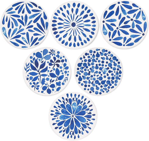 AD Set of 6 Coasters for Drinks Absorbing Round Ceramic Stone Coaster with Cork Base,Tabletop Protection Mat for Mugs and Cups,Office,Kitchen (Ind...