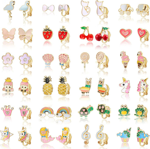 Subiceto 24 Pairs Cute Clip on Earrings for Women Cute Animal Flower Butterfly Colorful Clip-on Earrings Set Pink Flower...