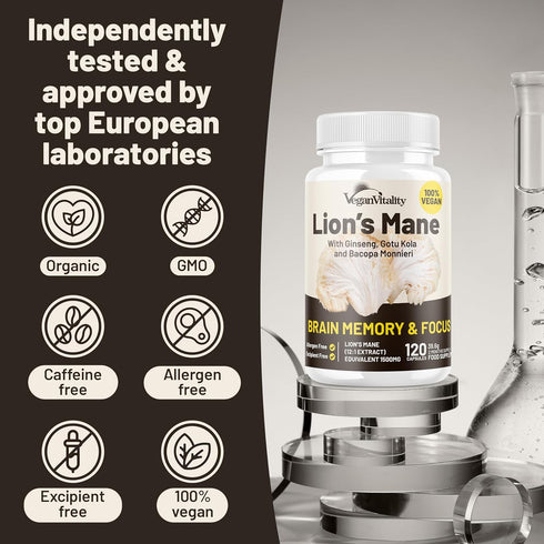 Lions Mane Supplement Capsules - Nootropic Brain Support Supplement, Lions Mane Extract - 120 Vegan Bacopa Monnieri, Gotu Kola, Ginseng Capsules -...