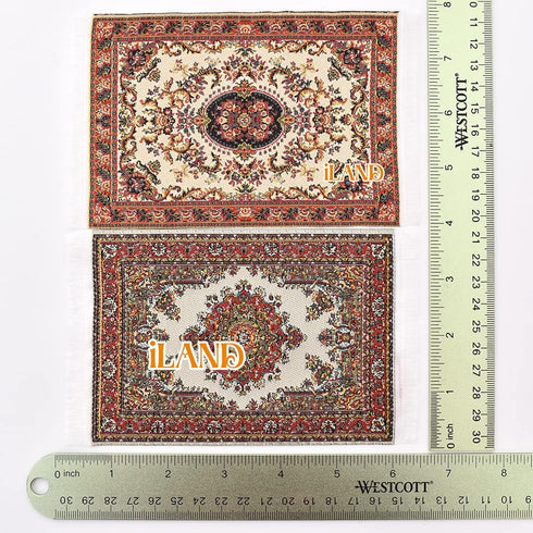 iLAND Miniature Dollhouse Accessories of Carpet for Dollhouse Furniture on 1/12 Scale and 3” - 12” Dolls, Woven Dollhouse Rugs 6” x 3.8” (2pcs Fra...