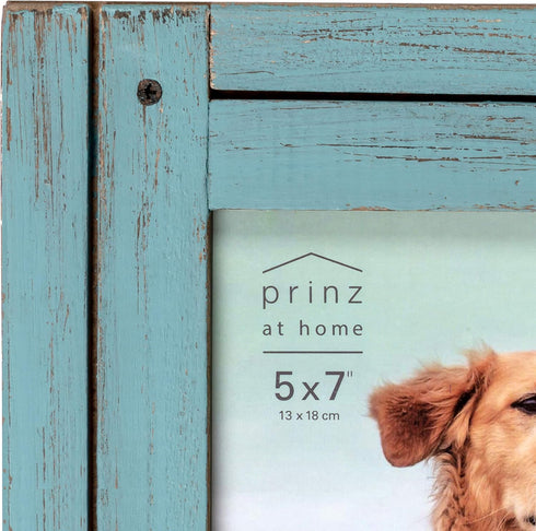 Prinz Homestead 5 x 7 Blue Distressed Wood Frame, Coastal Decor Hand-Distressed Wood Rustic Picture Frame, Two-Way Easel, Can Be Wall-Mounted, 8.2...