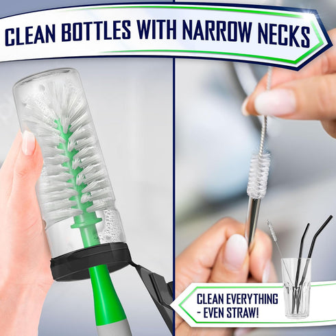 Dish Brush Set of 4 with Bottle Water Brush, Scrub Brush and Scrubber Brush - Kitchen Scrub Brushes Ergonomic Non Slip Long Handle for Cleaning Cl...