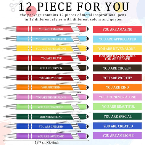 12 Pcs Inspirational Ballpoint Pen Motivational Pens Christian Gifts Cute Ink Pen Bulk with Stylus Tip Metal Religious Pens Encouraging Pen for Wr...