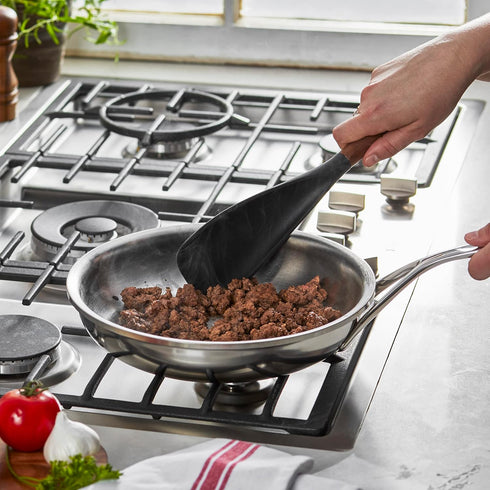 STAUB Multifunction Spatula Spoon, Great for Both Cooking and Serving Durable BPA-Free Matte Black Silicone, Acacia Wood Handles, Safe for Nonstic...