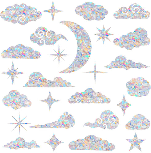 26 Pieces Cloud and Star Window Clings - Anti-Collision Window Decals to Save Birds from Window Collisions,Non Adhesive Prismatic Vinyl Window Cli...