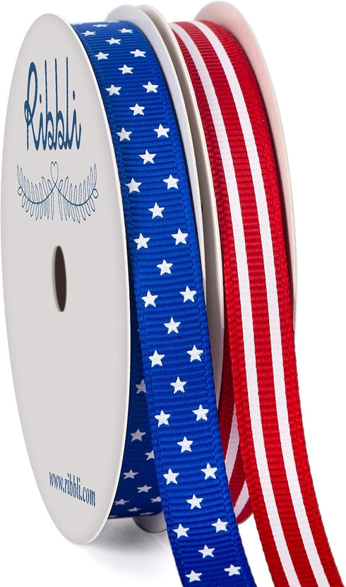 Ribbli 2 Rolls Patriotic Grosgrain Ribbon,3/8 Inches,Total 20 Yards,Red/White/Blue,Stars and Stripes Ribbon,Use for Memorial Day, Veterans Day, 4t...